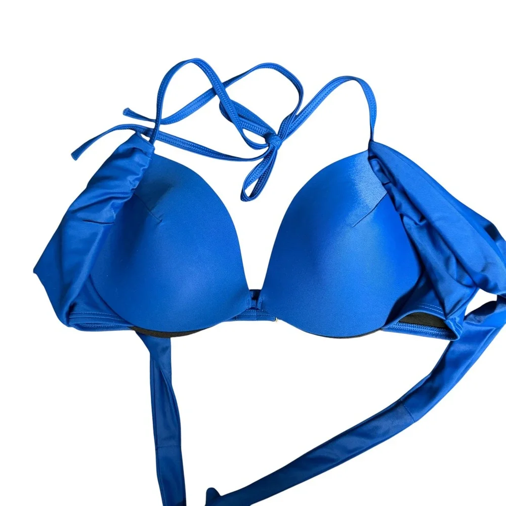 Victoria's Secret The Wrap Halter Bikini Top Royal‎ Blue Push Up Swim Top 34C